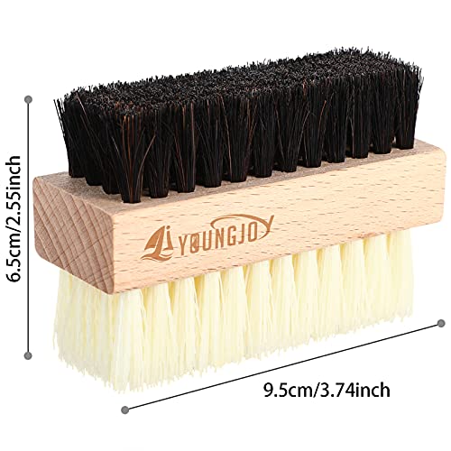 YoungJoy 2 Pieces Dual Sided Sneaker Shoe Cleaner Brush Set Shoes Clean Brush Kit Both Boar and Plastic Bristles with Microfiber Cloth (A) - style: A