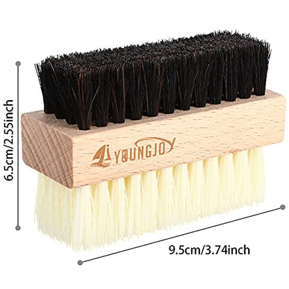 YoungJoy 2 Pieces Dual Sided Sneaker Shoe Cleaner Brush Set Shoes Clean Brush Kit Both Boar and Plastic Bristles with Microfiber Cloth (A) - style: A