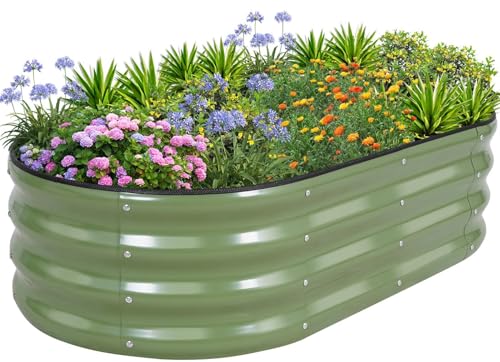 1MORE Galvanized Raised Garden Bed- Planter Garden Boxes Outdoor, Raised Beds for Gardening, 4x2x1ft Metal Garden Bed Kit for Vegetables Flower, Planter Raised Beds with Tools.Green - color: Green, size: 4×2×1ft（1pcs）