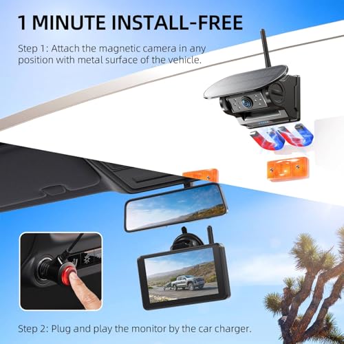 eRapta Magnetic Solar Wireless Backup Camera: HD1080P 5” Touchscreen Portable with DVR, BSD, 1-Min Install-Free IR Night Vision Hitch Backup Camera for Trailer/Truck/Small RV/Camper/Tractor-AWTCM501 - size: 5 inch-1 camera with touchscreen