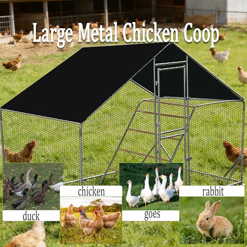XCL Large Metal Chicken Coop, 6.5×10×6.5FT Walk-in Chicken Run, Spire Roof Poultry Cage with Waterproof Anti-UV Cover, Roosting Perch Outdoor Backyard Farm Enclosure for Duck Chicken (1-Unit Coop) - size: 118.0"L x 76.0"W x 78.0"H