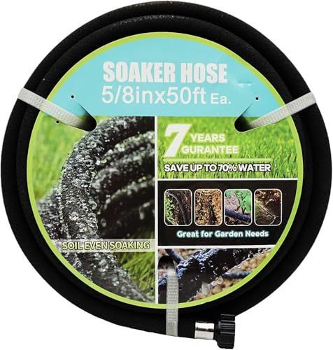 Soaker Hose 5/8" 50ft Rubber Garden Soaker Hoses, Water Seeper Round Drip Hose, Heavy Duty Drip Irrigation Hose For Vegetable, Lawn, Plants and Trees Watering - size: 5/8inch 50ft
