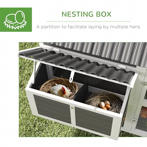 PawHut Chicken Coop with Run, Large Wooden Chicken House with 2 Nesting Boxes, 2 Roosting Bars, Ramp & Tray, Hen House Poultry Cage for 4-6 Chickens, 69" W x 84" x 59"