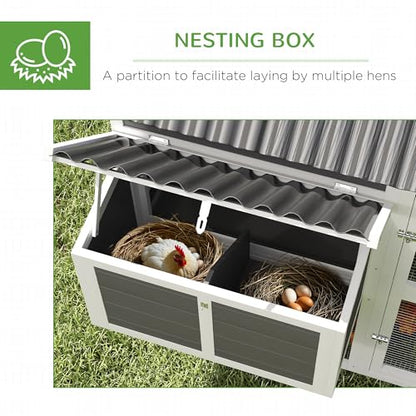 PawHut Chicken Coop with Run, Large Wooden Chicken House with 2 Nesting Boxes, 2 Roosting Bars, Ramp & Tray, Hen House Poultry Cage for 4-6 Chickens, 69" W x 84" x 59"