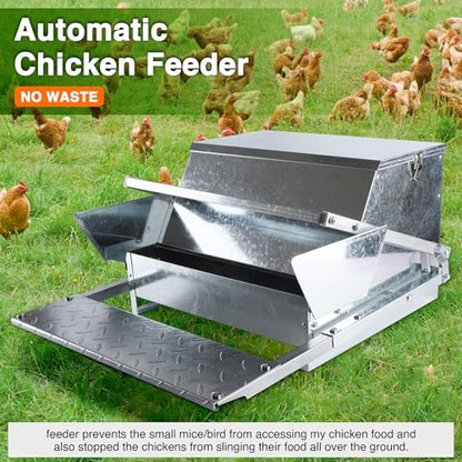Chicken Feeder Galvanized 25Lbs Capacity Weatherproof Treadle Chicken Feeder Rodent Proof - size: 25Lbs Feeder