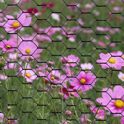 PVC Hexagonal Poultry Netting Chicken Wire 18" x25' x 1" Mesh 20GA Black - size: 18"x25'-1" 20GA