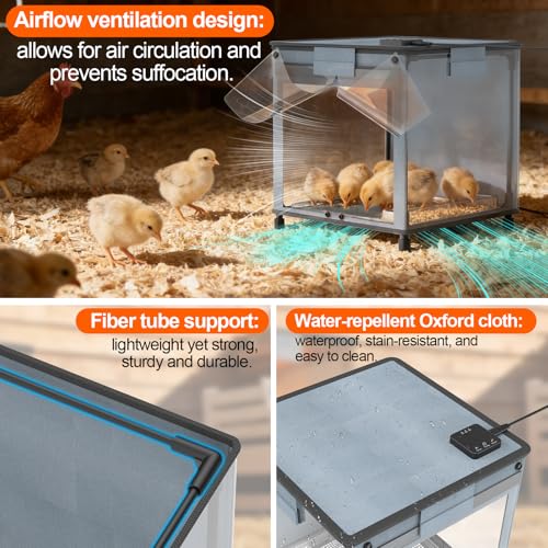 Brooder Box for Chicks, 4-in-1 Chick Starter Kit, Brooder Heating Plate with Adjustable Temp (7795) & 9H Timer, Baby Chicken Pen, Chicken Feeder, Waterer, 200W Poultry Coop Heater for Ducks, Quails