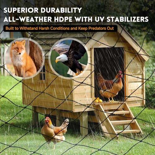 Heavy Duty Bird Netting for Chicken Coop with 1" Mesh, 50x50 ft Reinforced HDPE Poultry Netting, Durable & Reusable Chicken Netting for Hawks, Predator Proof for Farm, Fence, Garden & Orchard - style: 50' x 50' - 1"