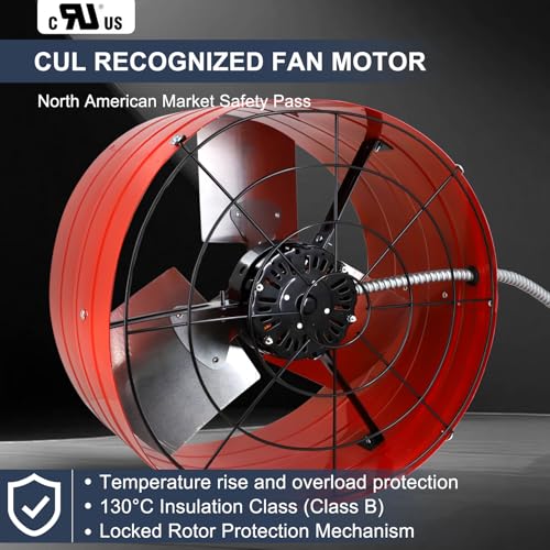 Criditpid 16 Inch Gable Mount Vent Attic Fan, Exhaust Ventilation Fan with Adjustable Thermostat for Gable, Home, Shed, Garage, Portable Building, 3.4A, 1075RPM, 2940CFM, 4200 Sq.Ft Coverage Area, Red - color: 2940CFM