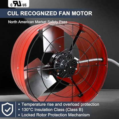 Criditpid 16 Inch Gable Mount Vent Attic Fan, Exhaust Ventilation Fan with Adjustable Thermostat for Gable, Home, Shed, Garage, Portable Building, 3.4A, 1075RPM, 2940CFM, 4200 Sq.Ft Coverage Area, Red - color: 2940CFM