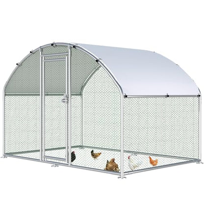 HITTITE Large Metal Chicken Coop with Run, 9.84 x 6.4 x 6.23 ft Walk in Poultry Cage Chicken Run Pen, Dome Roof Outdoor Chicken Runs for Yard with Waterproof & Anti-UV Cover - size: 76.8"L x 118.0"W x 74.7"H