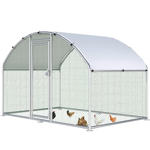 HITTITE Large Metal Chicken Coop with Run, 9.84 x 6.4 x 6.23 ft Walk in Poultry Cage Chicken Run Pen, Dome Roof Outdoor Chicken Runs for Yard with Waterproof & Anti-UV Cover - size: 76.8"L x 118.0"W x 74.7"H