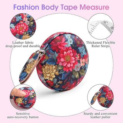 Retractable Mini Tape Measure, Auto-Retract, Premium Leather Tape Measure, Dual-Sided Ruler, Ideal for Fabric Cutting, Body Measurements, and Handicrafts (Colorful Flowers) - color: Colorful Flowers