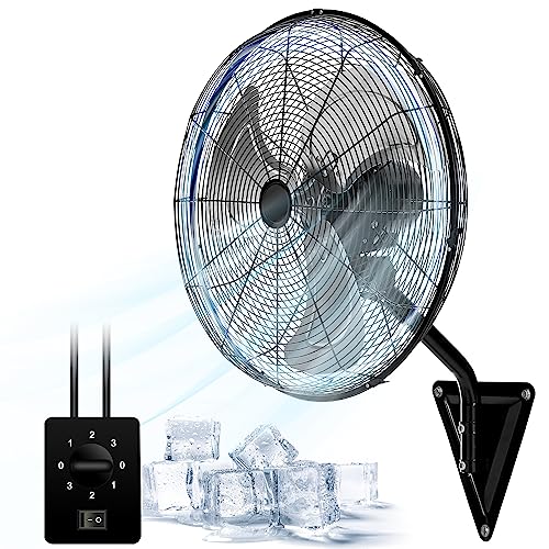 AZOUTDOOR 20" Wall Mount Fan, 7000 CFM High Velocity Industrial Wall Fan with 3-Speed Setting, 120° Oscillating Mounted Fans for Warehouse, Workshop, Garage, Patios, Commercial Use - ETL Listed, Black - color: Black 20"