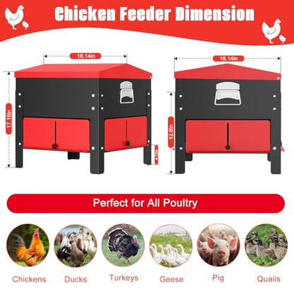 80lbs Automatic Chicken Feeder, Heavy Duty Galvanized Steel Poultry Feeder, Weatherproof & Secure-Lid for Outdoor Use, No Waste & Rodent-Proof for Chickens, Ducks, Turkeys - color: 80lbs-Red