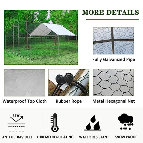 Large Metal Chicken Coop Walk-in Poultry Cage Heavy Duty Chicken Runs Hen House for Yard with Waterproof and Anti-UV Cover for Outdoor Farm Use(10’ W x 13’ L x 6.5’ H) - size: 13.1' L x 9.8' W x 6.4' H