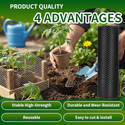 Plastic Chicken Wire Mesh Fence,Plastic Chicken Wire Roll 16in x 10ft,Garden Netting Fencing Barrier for Poultry, Animals, Pets and Balcony(Black) - color: Black, size: 16INx10FT