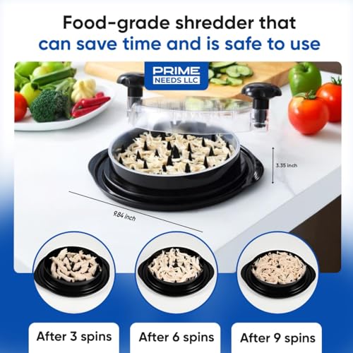Chicken Shredder, Chicken Shredder Tool Twist, Meat Shredder, Chicken Breast Shredder, Large Heavy Duty Meat Shredder Tool with Tray & Brush, BPA-Free, Dishwasher Safe, Strong Non-Slip Base - color: Black