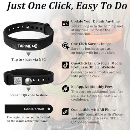 Smart Digital Business Card Wristband with NFC & QR Code - Social Media Sharing Bracelet - Tap to Share Profile - Compatible with iOS & Android (Pink) - color: Pink