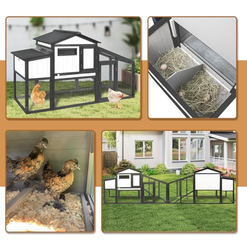 65“L Chicken Coop and Run, 2 Story Backyard Hen House with Nesting Box, Poultry Cage for 1-3 Chickens Ducks Rabbits with Removable Tray, Ramp and UV-Resistant Roof Panel - size: 68.8"L x 25.9"W x 38.5"H