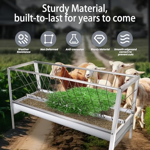 90 Gallon Goat Hay Feeder No Waste, 2 in 1 Hay Feeder for Goats with 30-GAL Feed Pan & 60-GAL Hay Rack, Livestock Hay Feeder for Feeding Goat, Sheep, Horse, Indoor & Outdoor(Galvanized Steel) - style: Galvanized Steel