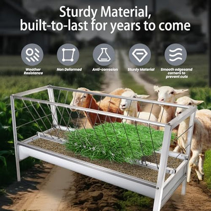90 Gallon Goat Hay Feeder No Waste, 2 in 1 Hay Feeder for Goats with 30-GAL Feed Pan & 60-GAL Hay Rack, Livestock Hay Feeder for Feeding Goat, Sheep, Horse, Indoor & Outdoor(Galvanized Steel) - style: Galvanized Steel