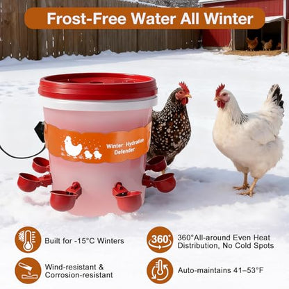 Thermostat Chicken Waterer Heater, Thermo Bucket Belt Heated Strap for 2-5Gal Bucket Chicken Waterers with 6ft Power Cord, 77℉ Automatic Shut-Off, Safe for Outdoor Use, Poultry Water Deicer