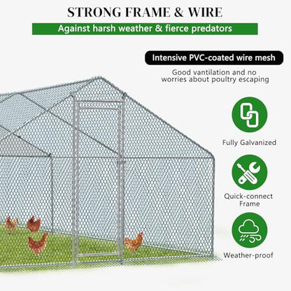 Outvita Chicken Coop, 19.5×10 FT Large Metal Chicken House, Poultry Habitat Cage with Waterproof Cover, Walk-in Chicken Run Pen for Small Animals, Yard, Farm, Patio - color: Silver, size: 234.0"L x 120.0"W x 78.0"H