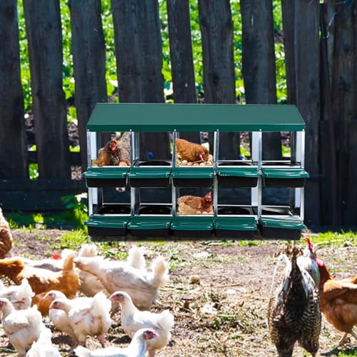 Chicken Nesting Boxes for Chickens,10 Hole Metal Roll Away Nest Box for Chicken Coop,Chickens Laying Egg, Lid Cover to Protect Eggs,Easy Egg Collection,Hen Roosting Boxes
