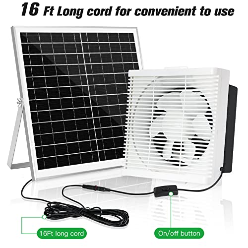 blessny Solar Powered Exhaust Fan, 25W Solar Panel +10" Shutter Ventilation Vent Fan for Outside Greenhouse, Chicken Coop, Shed, Pet House - size: 10" Fan Kit