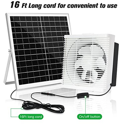 blessny Solar Powered Exhaust Fan, 25W Solar Panel +10" Shutter Ventilation Vent Fan for Outside Greenhouse, Chicken Coop, Shed, Pet House - size: 10" Fan Kit