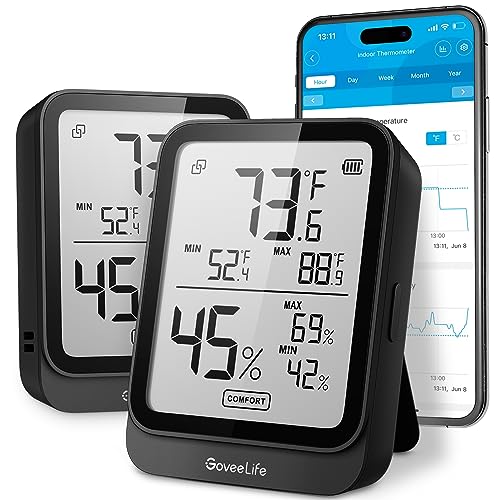 GoveeLife Hygrometer Thermometer H5104 2Pack, Bluetooth Room Temperature Monitor with APP Alert and 2 Years Date Storage Export, Remote LCD Digital Hygrometer Indoor Humidity Meter, Greenhouse - color: Black, size: 2Pack