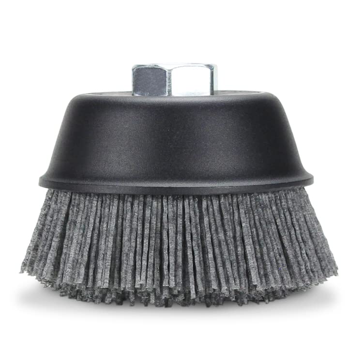 BHA 4" Abrasive Filament Nylon Bristle Cup Brush, 5/8-11 Thread Arbor - Gray (80 Grit)