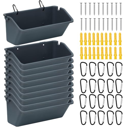 Wenqik 10 Pack Chicken Feeder Waterer Hanging Goat Feeders, 5 Quart Fence Mount Poultry Feed Troughs with Metal Clips and Screws, Livestock Feed Buckets for Sheep Duck Coop, Farm, Geese (Dark Gray) - color: Dark Gray