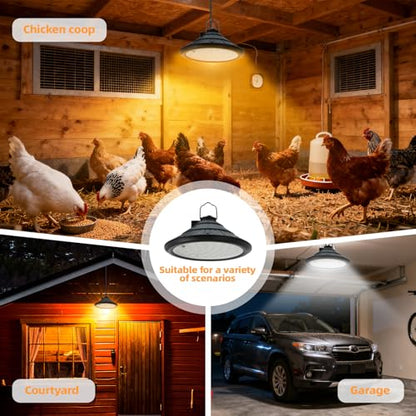 Solar Chicken Coop Light with Remote, Outdoor IP66 Waterproof Pendant, 4500mAh Rechargeable Solar Barn Light, 3 Modes, 4 Brightness Levels, 24H Timer, 16.4ft Cable for Patio Garden, 1-Pack - size: 1-Pack