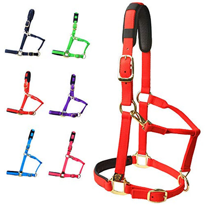 T TEKE Adjustable Horse Halters by Heavy Duty Soft Nylon, Padded with Anti-rubbing Waffle Neoprene on Both Crown & Nose - color: Red, size: Full (L)