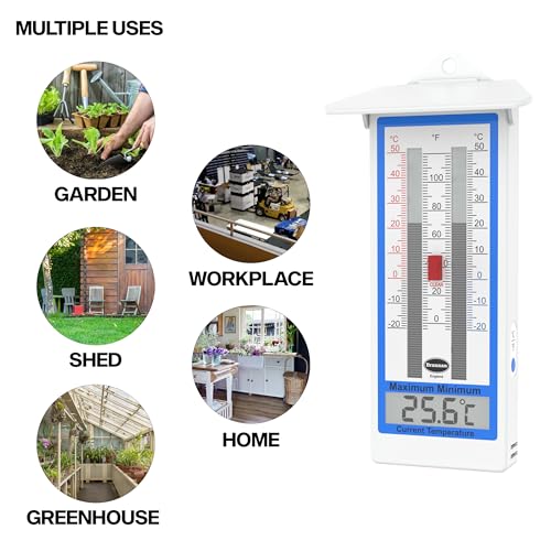 Digital Greenhouse Thermometer - Max Min Thermometer for Greenhouse or Garden, Maximum and Minimum Temperatures, Indoor Outdoor Accessory