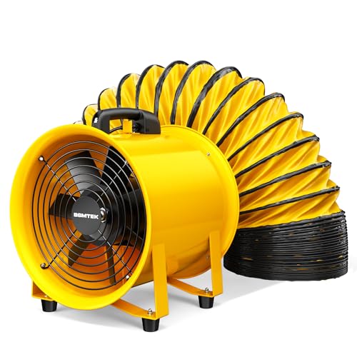12" High Velocity Portable Exhaust Fan – 3500CFM 550W Industrial Portable Ventilator with 33FT Duct Hose, Low Noise, Heavy‑Duty for Basement Workshop Warehouse Confined Space Ventilation - color: Yellow, size: 33FT