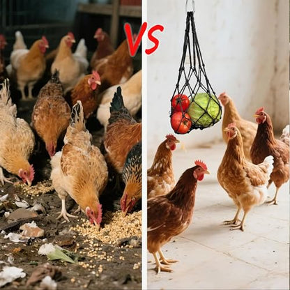 Chicken Vegetable Fruit Hanging Feeder 4Pcs, Reusable String Bag with Hook for Chicken Coop Toys, Poultry Feeding Tool for Hens,Duck,Goose(Black) - color: Black