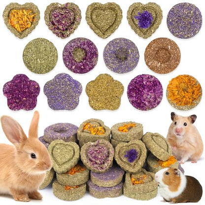 VESPRO 30PCS Guinea Pig Hay Food Natural Rabbit Chew Toys for Teeth，Hamster Toys, Bunny Chew Toys Timothy Hay Treats for Rabbits Chinchillas Rats, Small Animals Teeth Grinding - size: 30Pack-grass cake