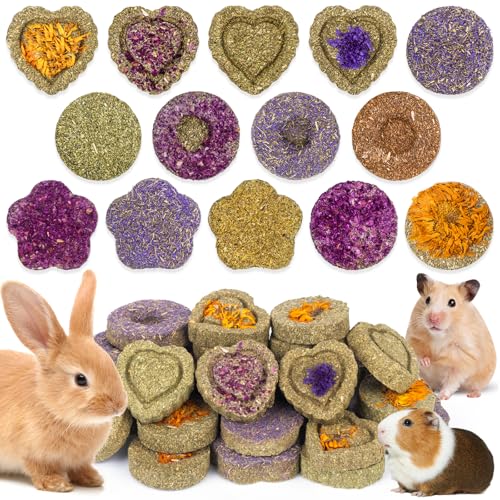 VESPRO 30PCS Guinea Pig Hay Food Natural Rabbit Chew Toys for Teeth，Hamster Toys, Bunny Chew Toys Timothy Hay Treats for Rabbits Chinchillas Rats, Small Animals Teeth Grinding - size: 30Pack-grass cake