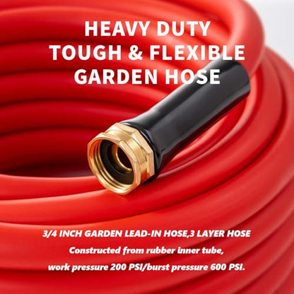 Garden Hose 50ft x 3/4” Hot Water Hose, Heavy Duty -50°F to 190°F,Burst 600Psi Flexible Upgraded Rubber Hoses,3/4” Solid Fittings for All-weather Outdoor Lawn & Garden - size: 50Ft, style: 3/4"