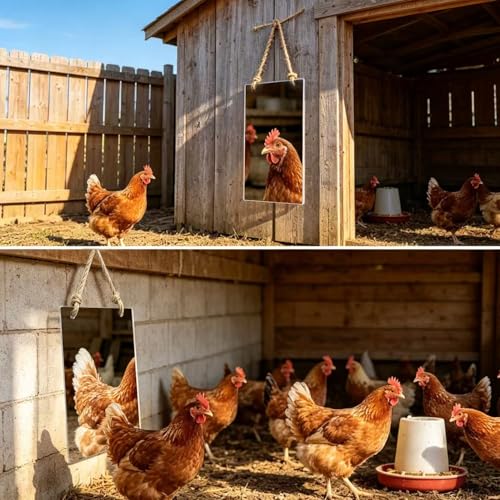 2 Pack Sturdy Mirror for Chicken with Rope, 7.8 X 11.8inch Acrylic Hanging Swing Mirror for Hens, Lightweight & Easy to Clean