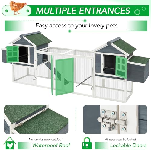 AECOJOY 123“ Chicken Coop with 4 Nesting Boxes&Run | Large Wooden Chicken Coop Hen House Hutch Poultry Cage, Grey&White - color: Grey&White