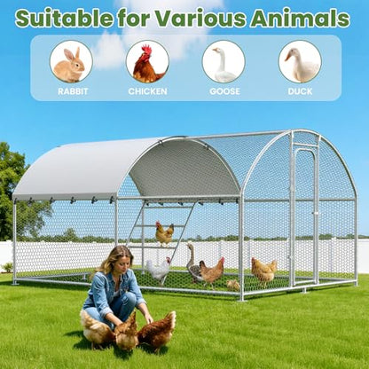 Large Chicken Coop with Roosting Perch, Waterproof and UV-Resistant Cover, 10’W x 13.2’L x 6.4’H Outdoor Walk-in Cage Chicken Run for Yard Farm, Dome Roof - size: 13.1x9.9Ft