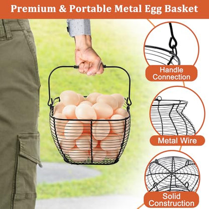 2 PCS 7" Black Square Wire Egg Baskets for Fresh Egg With Handle, Small Metal Collecting Basket for Gathering Fresh Eggs, Chicken and Duck Eggs Hunting Basket Egg Holder Countertop - color: Black