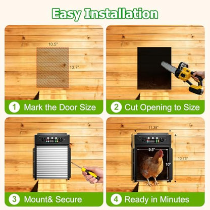 Automatic Chicken Coop Door Solar Powered, Roll-Up Chicken Door with Timer & Light Sensor, Anti-Pinch Safety Auto Chicken Door with Remote Control, Weatherproof Aluminum Coop Door (Black1)