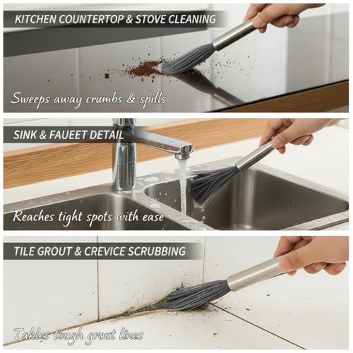 1pc Heavy-Duty Stainless Steel Long Handle Scrub Brush with Sturdy Metal & Extended - Heavy-Duty Multi-Surface Manual Bristle Brush for Stovetops, Ovens, Shower Doors, Floors - Ideal for, Kitchen