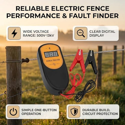 Generic Electric Fence Voltage Tester ABS Digital Fence Fault Finder 500V to 13KV Large Screen One Button Circuit Protection for Farm Ranch Horse Testing