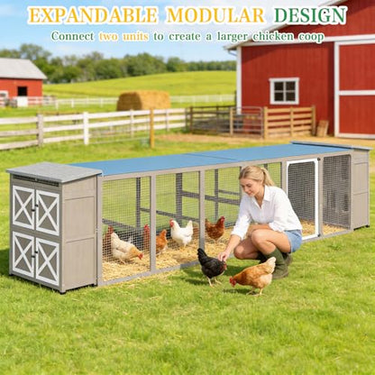 Large Chicken Coop with Run, Chicken Run with Waterproof Cover, Large Poultry Cage for Yard Farm Backyard Hen House, Duck Coop and Rabbit Run with Nesting Boxes, for 4-6 Chickens - size: 92.5"L x 37.4"W x 41.3"H